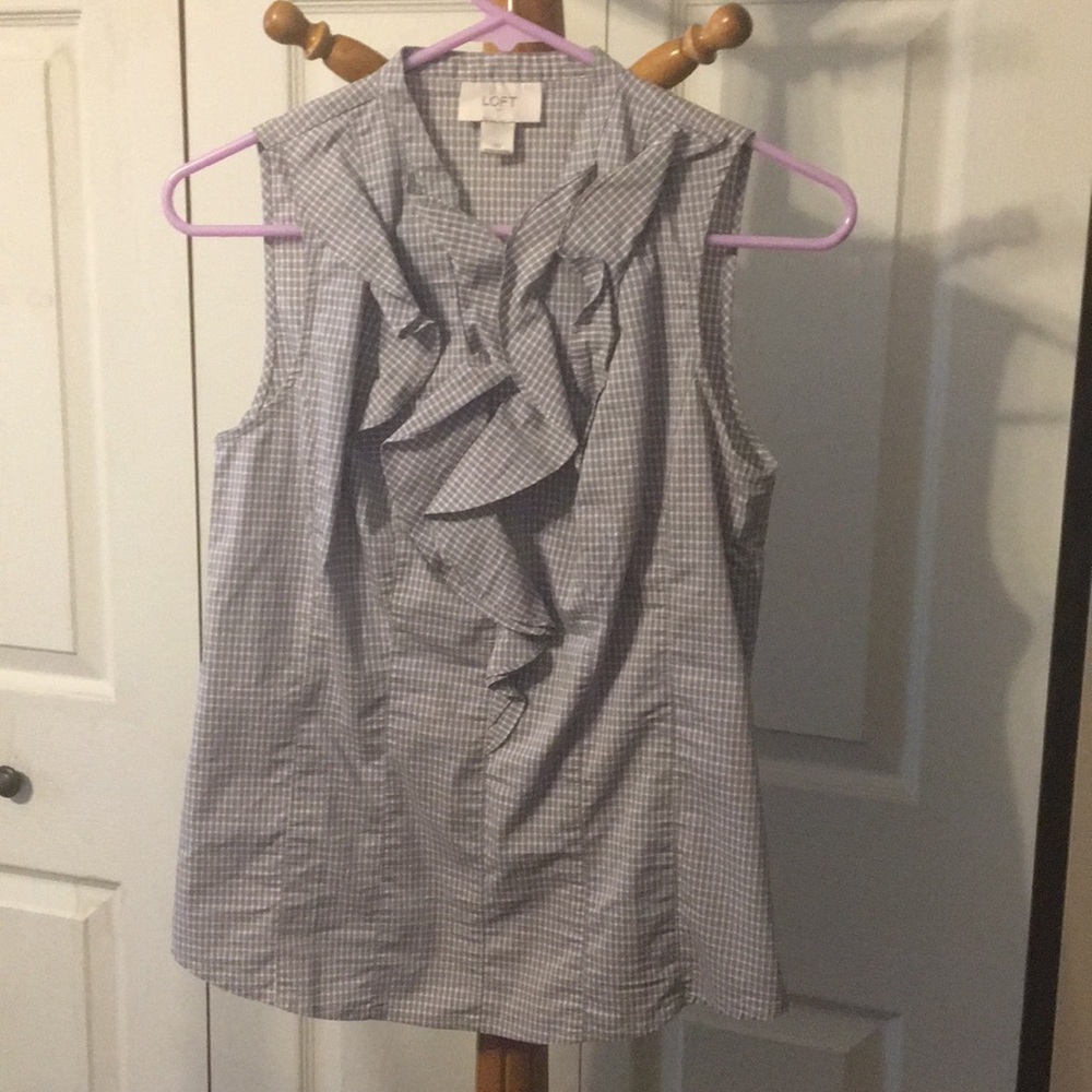 Grey and white checker loft blouse